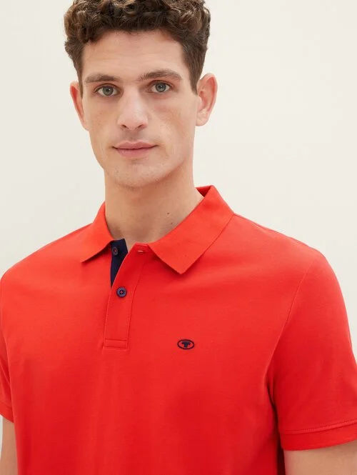 Tom Tailor Basic Polo With Contrast Basic Red