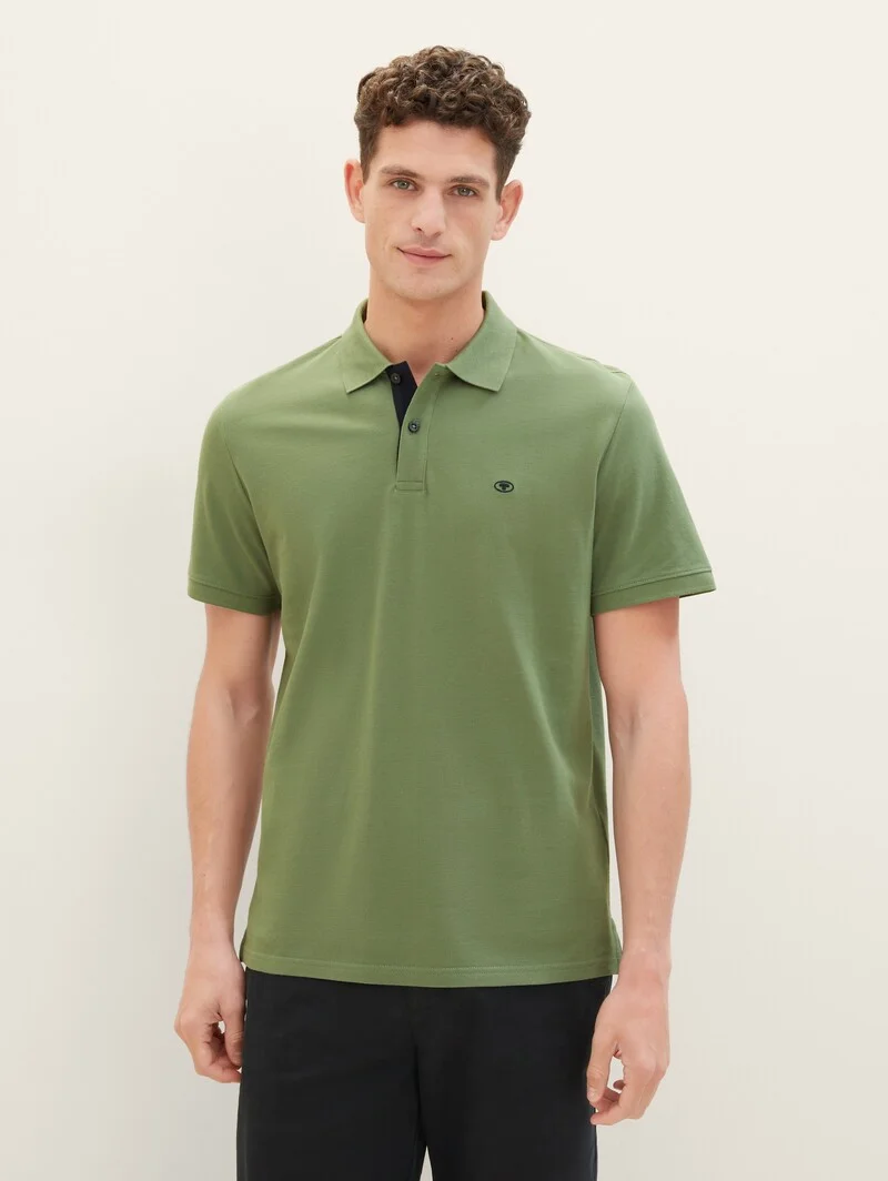 Tom Tailor Basic Polo With Contrast Dull Moss Green