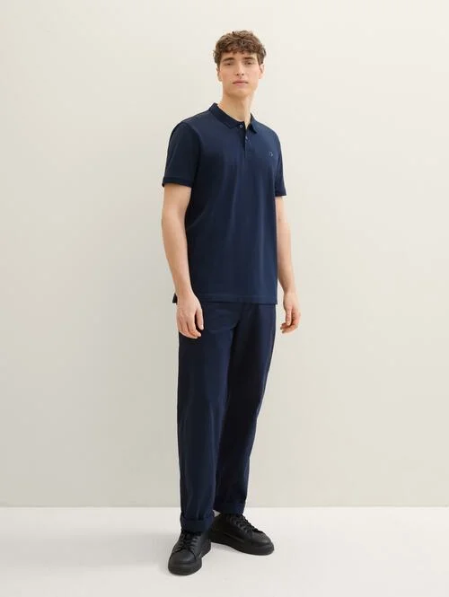 Denim Tom Tailor Basic Polo Shirt With A Logo Print Sky Captain Blue