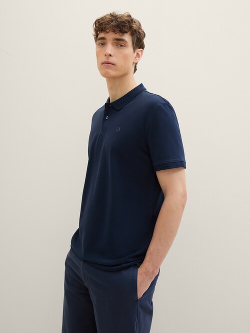 Denim Tom Tailor Basic Polo Shirt With A Logo Print Sky Captain Blue - 1041184-10668