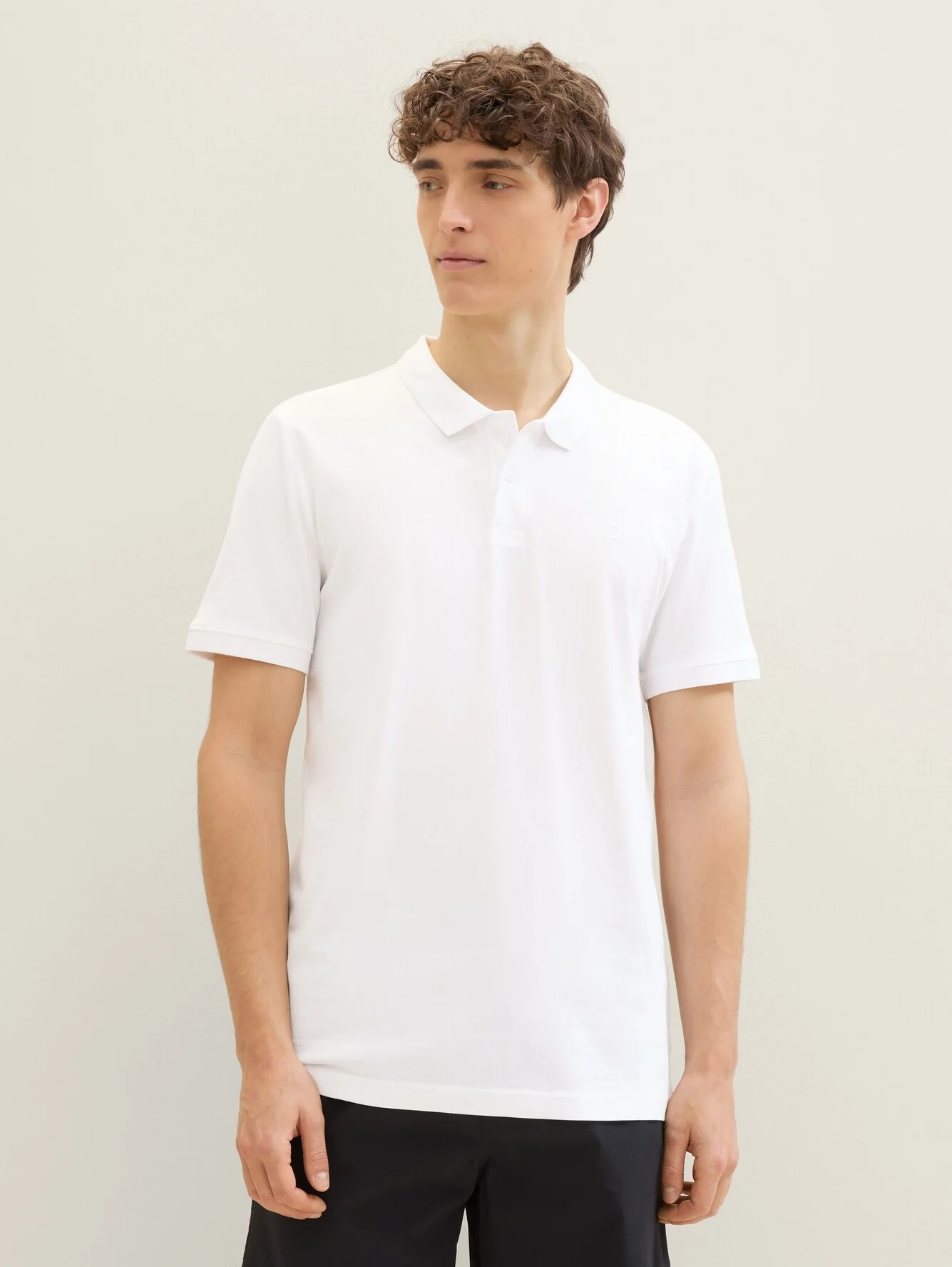 Denim Tom Tailor Basic Polo Shirt With A Logo Print White