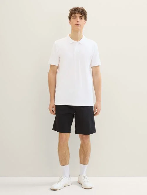 Denim Tom Tailor Basic Polo Shirt With A Logo Print White