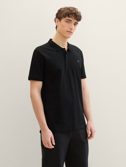 Denim Tom Tailor Basic Polo Shirt With A Logo Print Black - 1041184-29999