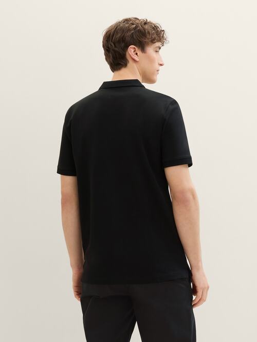 Denim Tom Tailor Basic Polo Shirt With A Logo Print Black - 1041184-29999