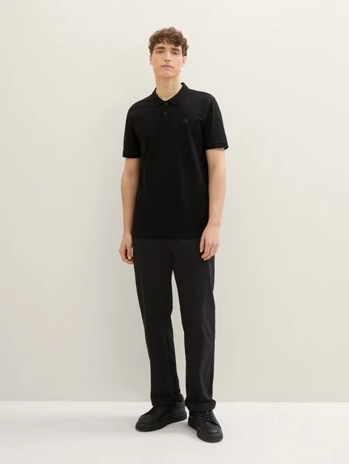 Denim Tom Tailor Basic Polo Shirt With A Logo Print Black