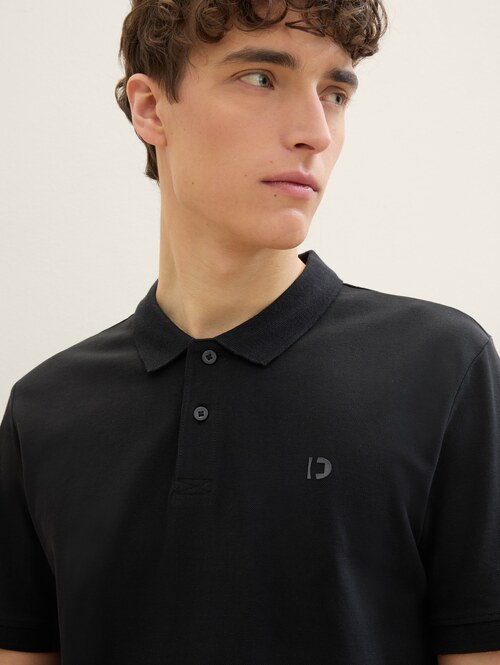 Denim Tom Tailor Basic Polo Shirt With A Logo Print Black - 1041184-29999