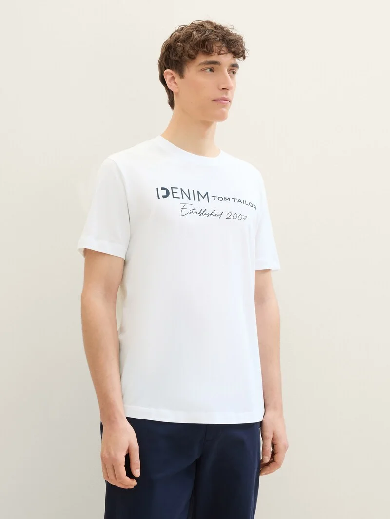 Denim Tom Tailor Logo T Shirt White