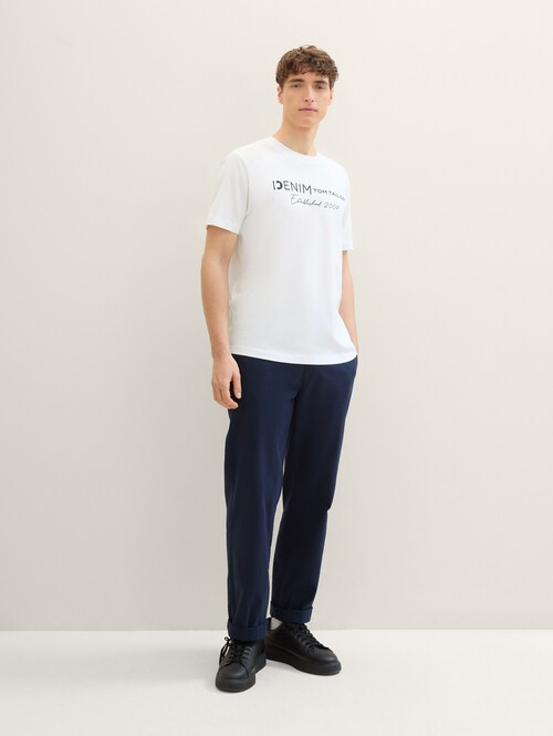 Denim Tom Tailor Logo T Shirt White - 1042042-20000