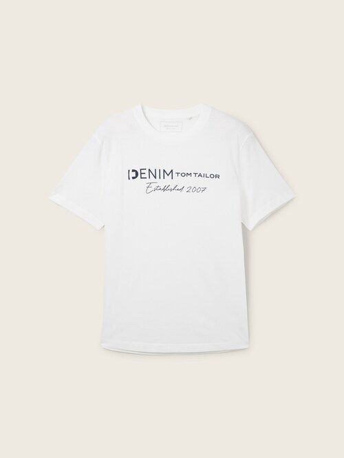 Denim Tom Tailor Logo T Shirt White - 1042042-20000