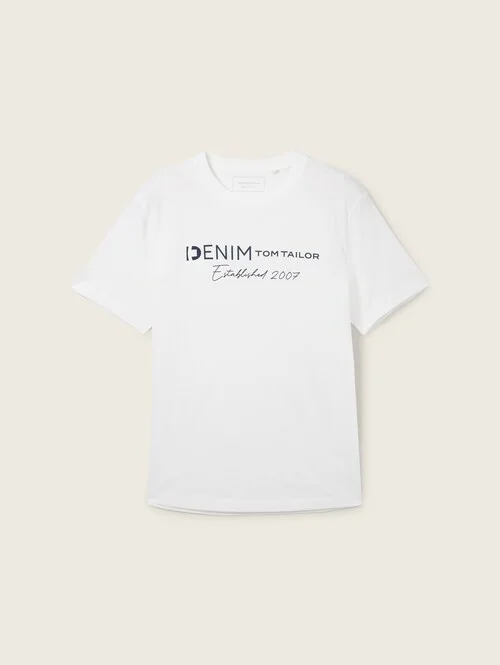 Denim Tom Tailor Logo T Shirt White
