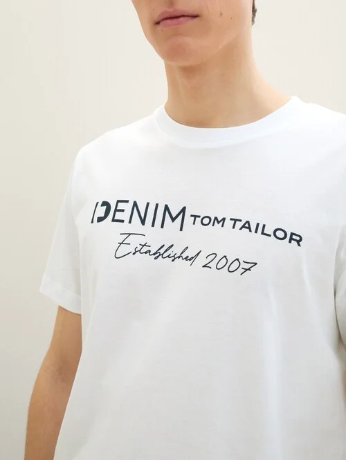 Denim Tom Tailor Logo T Shirt White