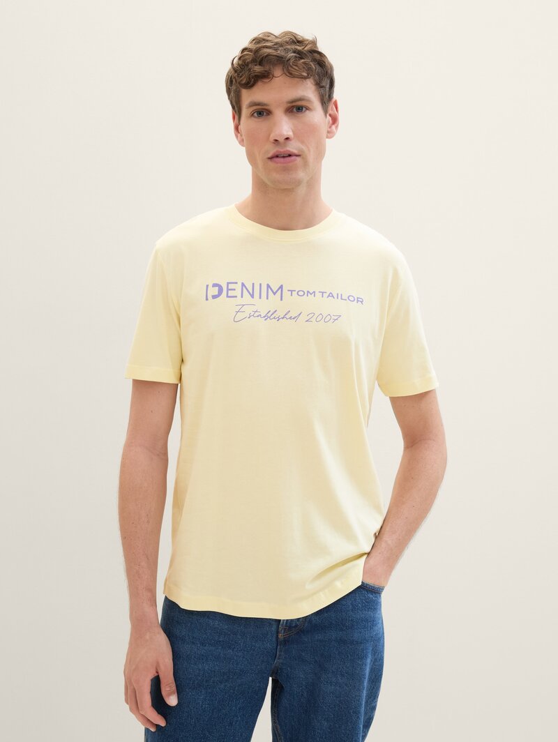 Denim Tom Tailor Logo T Shirt Pastel Light Yellow - 1042042-26299