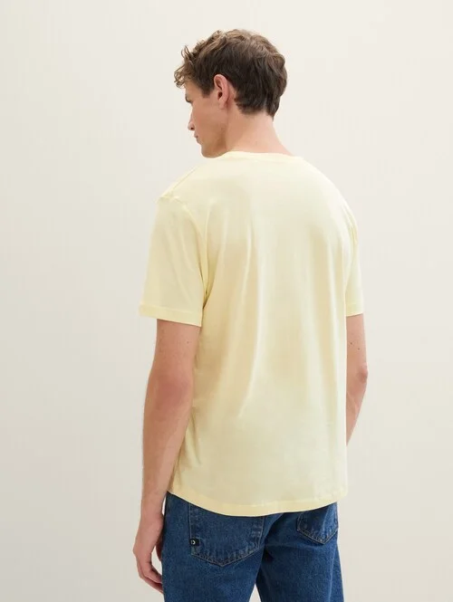 Denim Tom Tailor Logo T Shirt Pastel Light Yellow