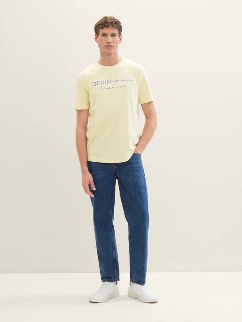Denim Tom Tailor Logo T Shirt Pastel Light Yellow