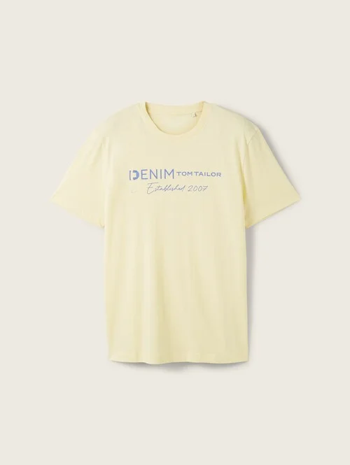 Denim Tom Tailor Logo T Shirt Pastel Light Yellow