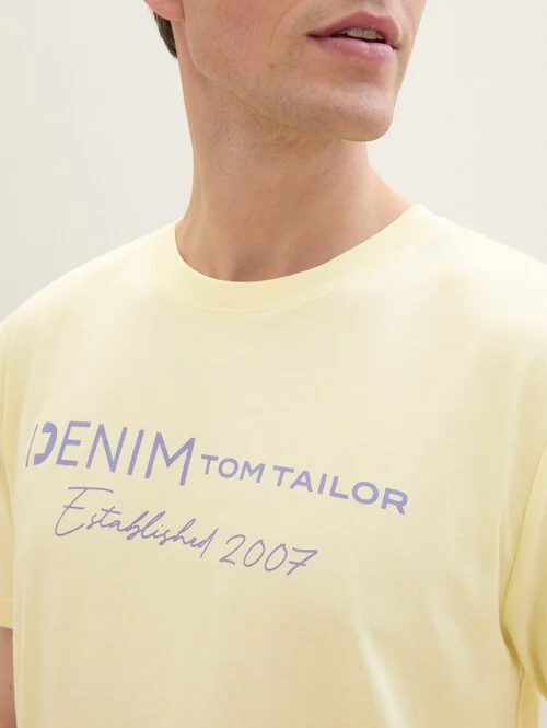 Denim Tom Tailor Logo T Shirt Pastel Light Yellow
