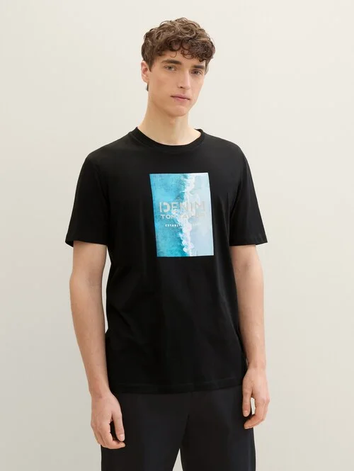 Denim Tom Tailor T Shirt With Print Black