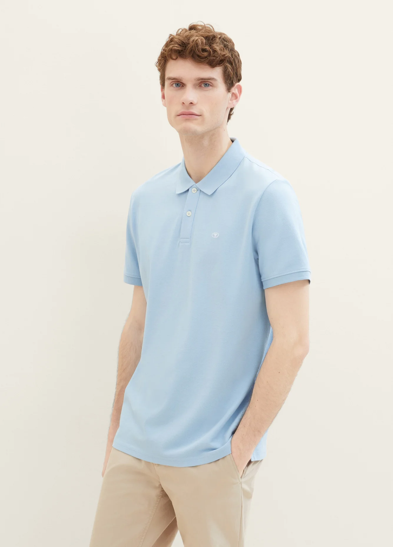 Tom Tailor Basic Polo With Contrast Washed Out Middle Blue