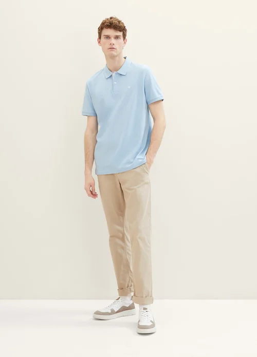 Tom Tailor Basic Polo With Contrast Washed Out Middle Blue