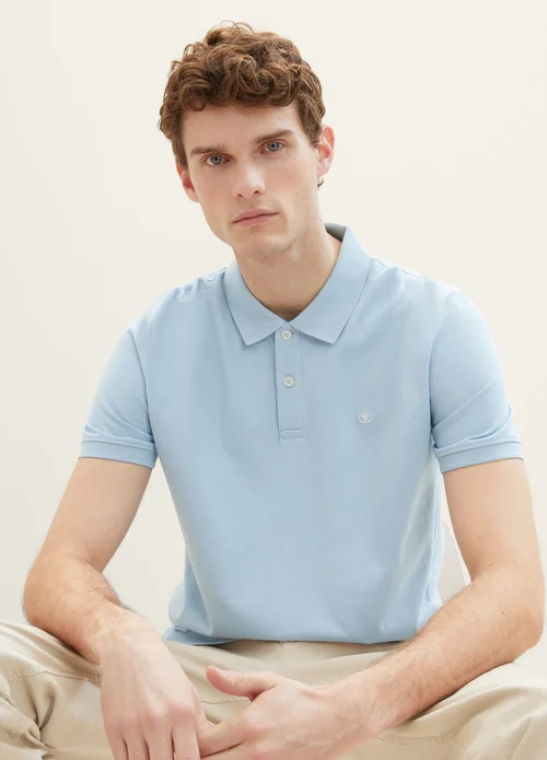 Tom Tailor Basic Polo With Contrast Washed Out Middle Blue