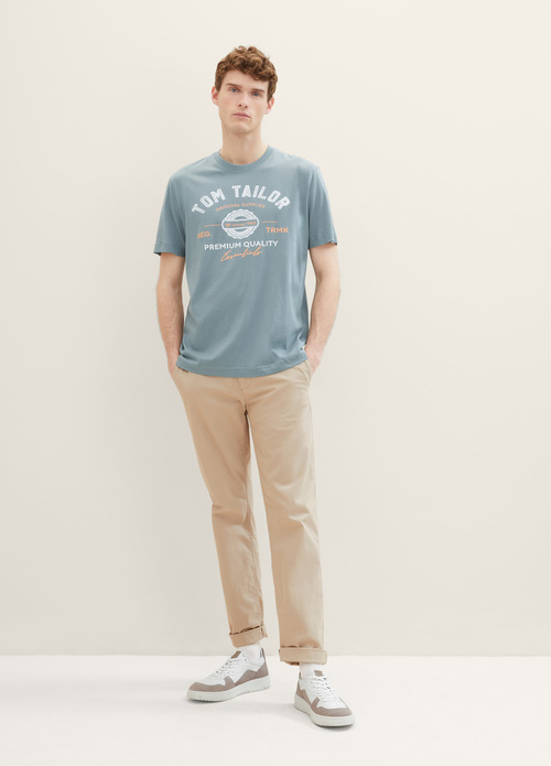 Tom Tailor T Shirt With A Logo Print Grey Mint - 1037735-27475