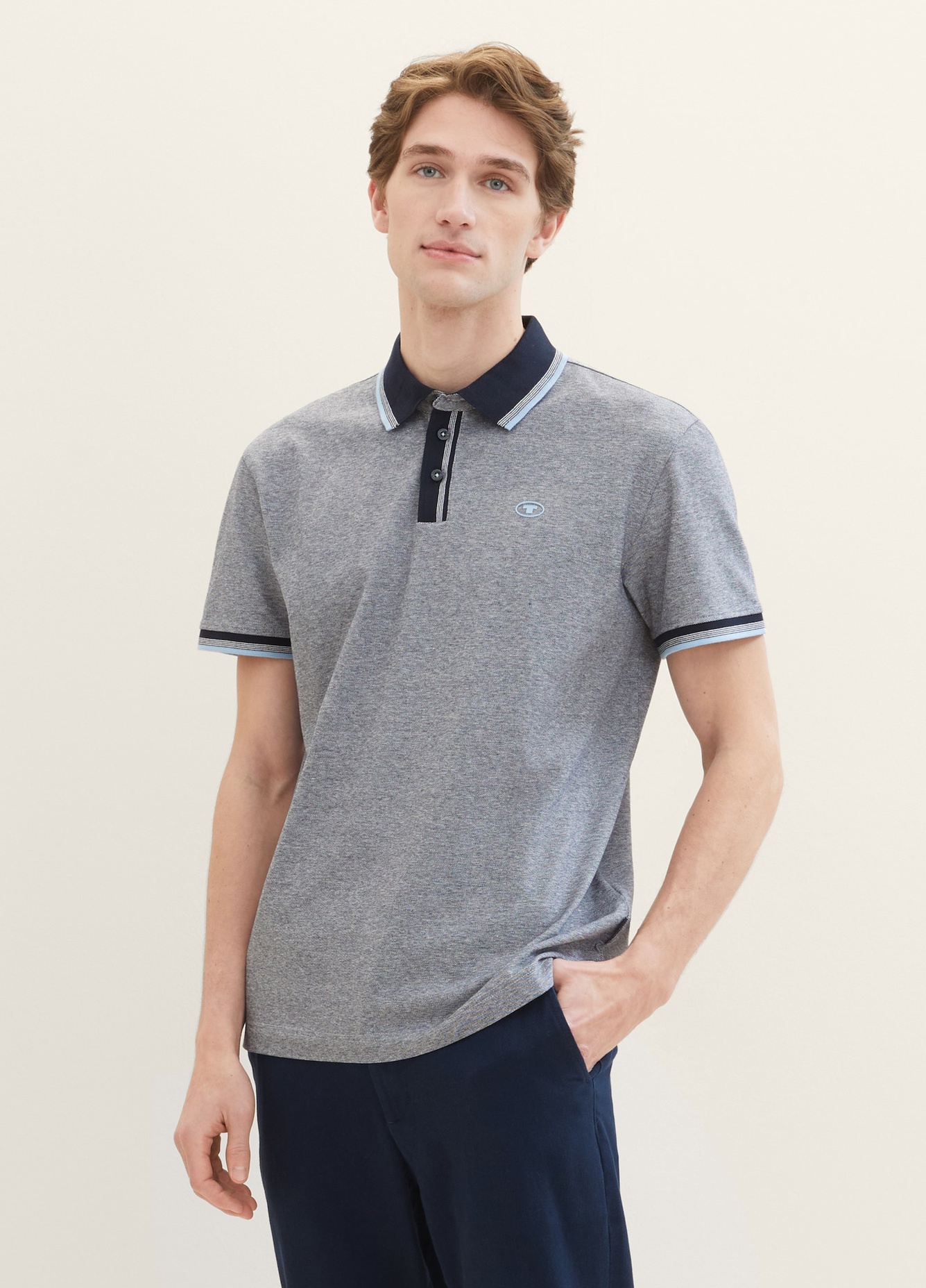 Tom Tailor Basic Polo Shirt Navy White Two Tone Pique - 1040822-24571