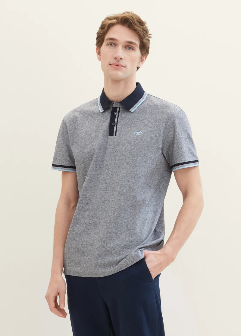 Tom Tailor Basic Polo Shirt Navy White Two Tone Pique