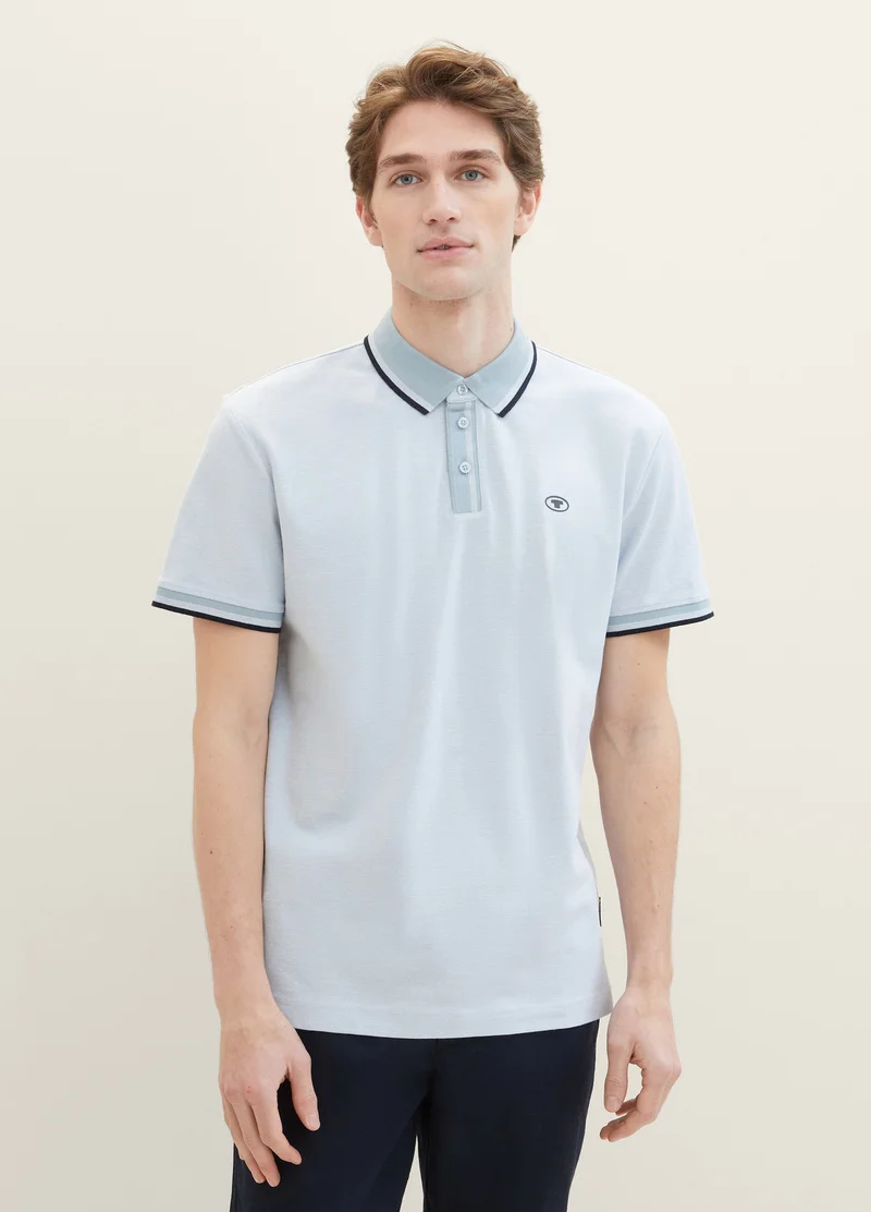 Tom Tailor Basic Polo Shirt White Foggy Blue Twotone