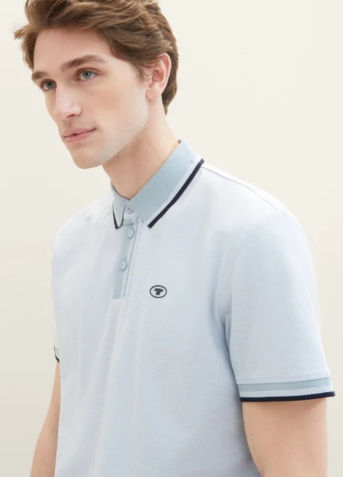 Tom Tailor Basic Polo Shirt White Foggy Blue Twotone