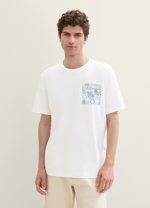 Tom Tailor C Neck Print T Shirt White - 1041825-20000