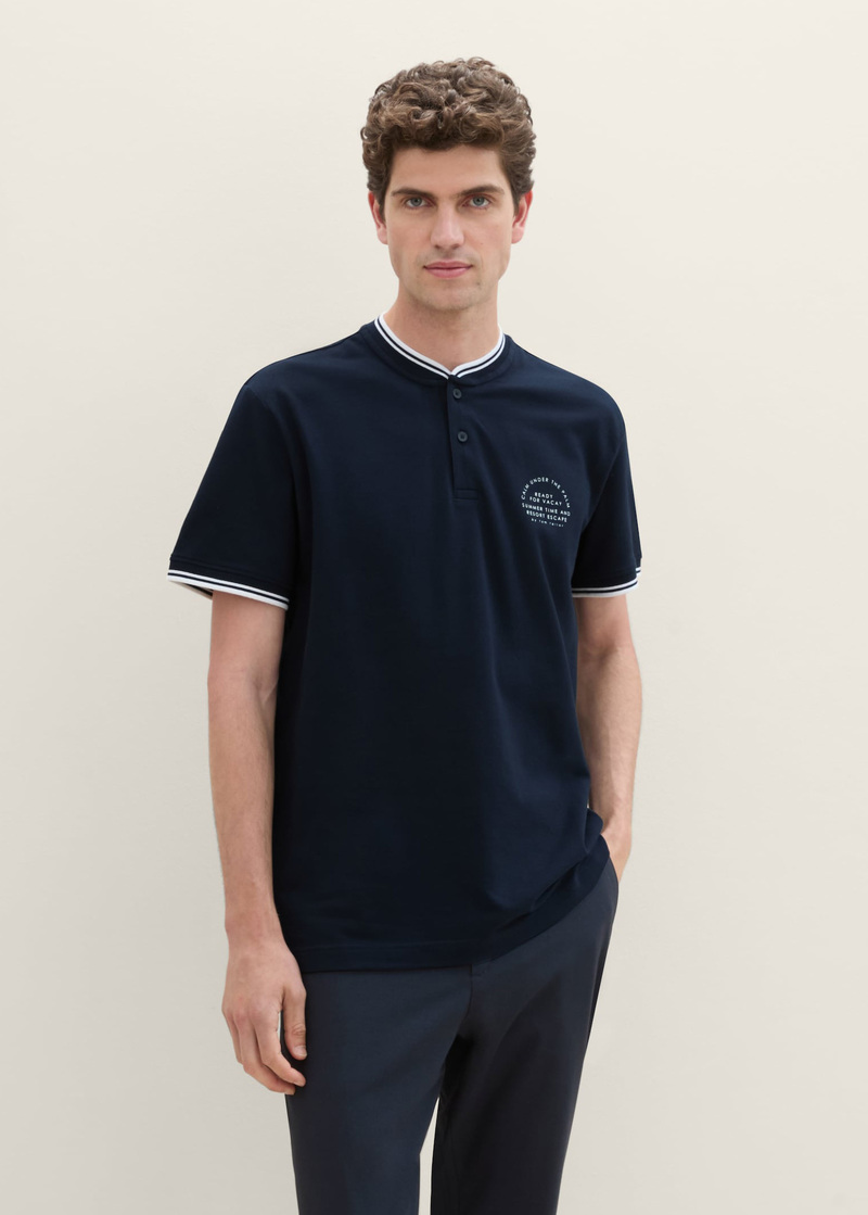 Tom Tailor Polo Shirt With A Print Sky Captain Blue - 1041834-10668