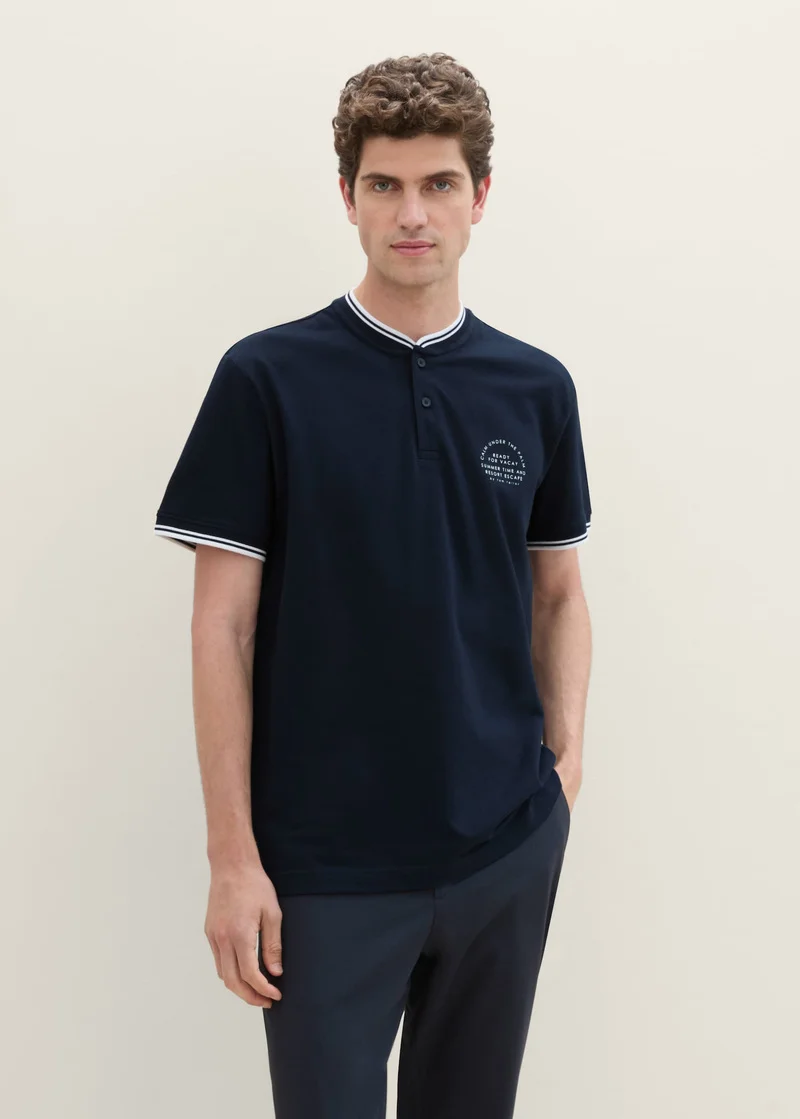 Tom Tailor Polo Shirt With A Print Sky Captain Blue