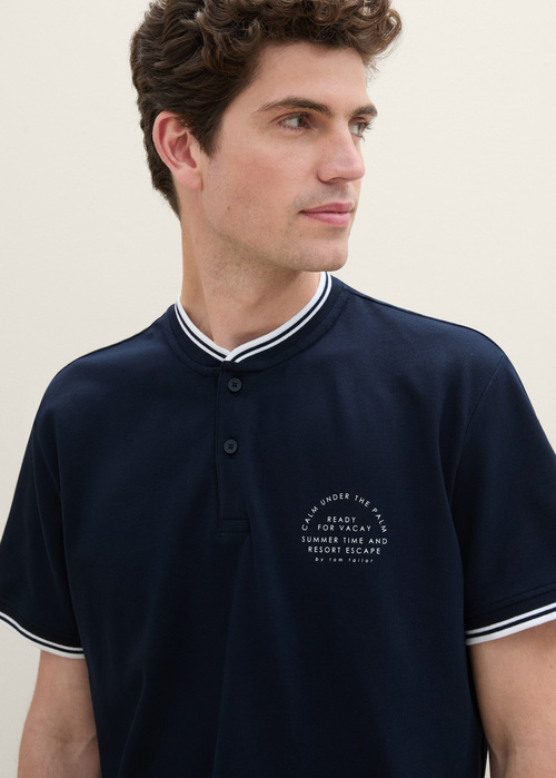 Tom Tailor Polo Shirt With A Print Sky Captain Blue - 1041834-10668