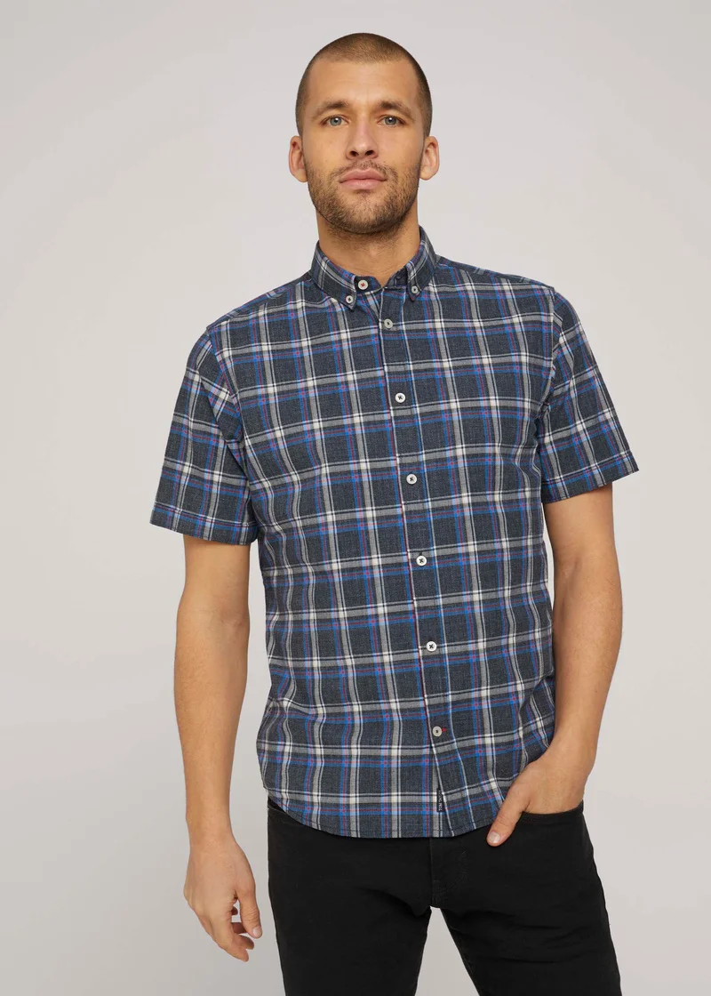 Tom Tailor Regular Space Dye Check Navy Space Yarn Check