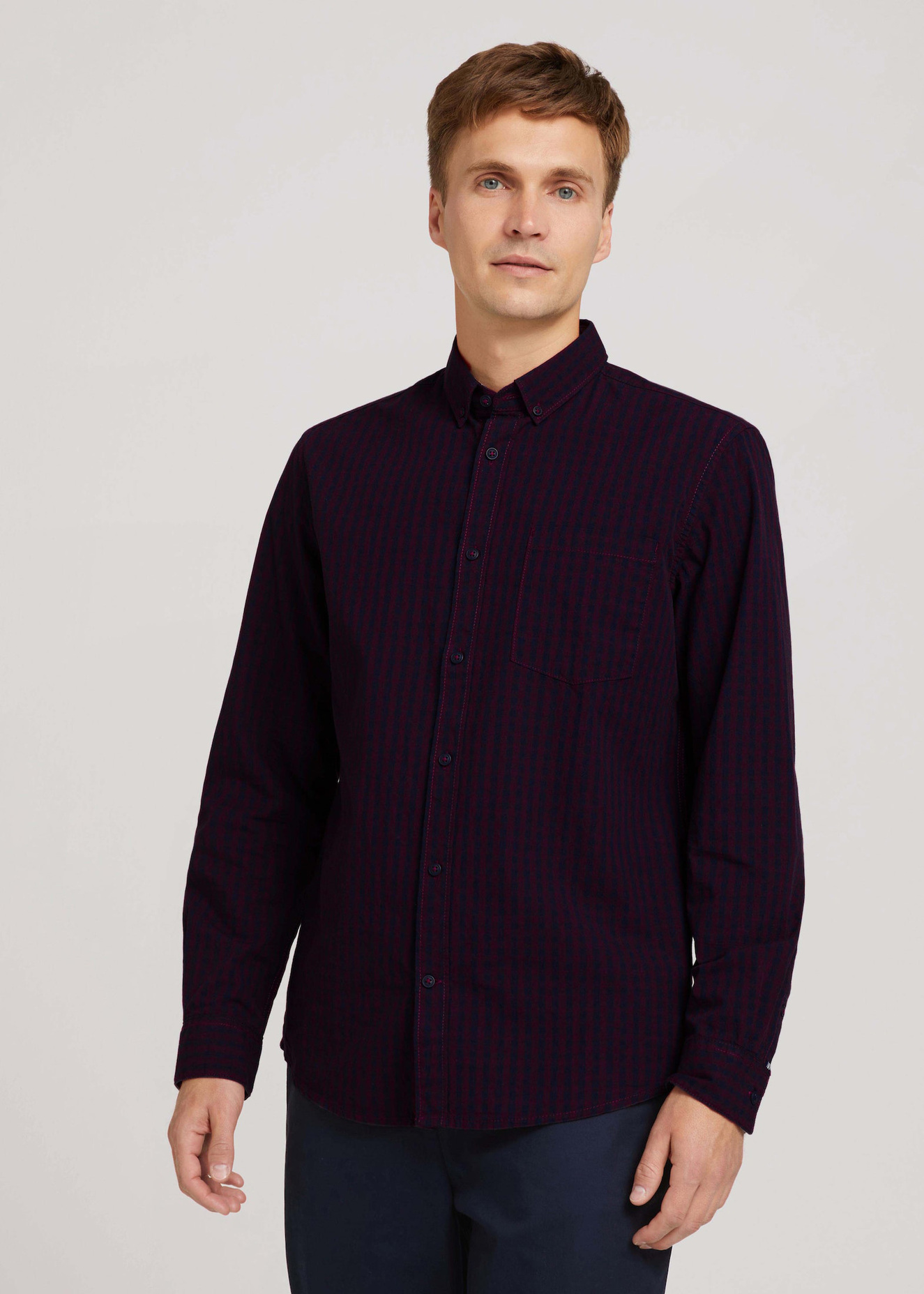 Tom Tailor Regular Vichy Melange Shirt Burgundy Navy Mel Vichy Check - 1028696-28459