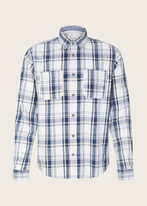 Tom Tailor 2 Pocket Shirt Off White Indigo Check - 1034888-31174