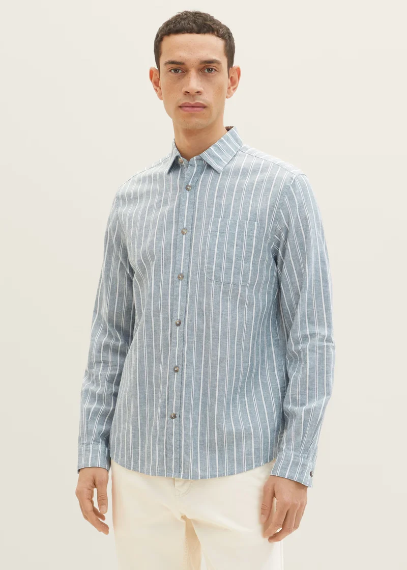 Tom Tailor Patterned Shirt Bluish Green Off White Stripe