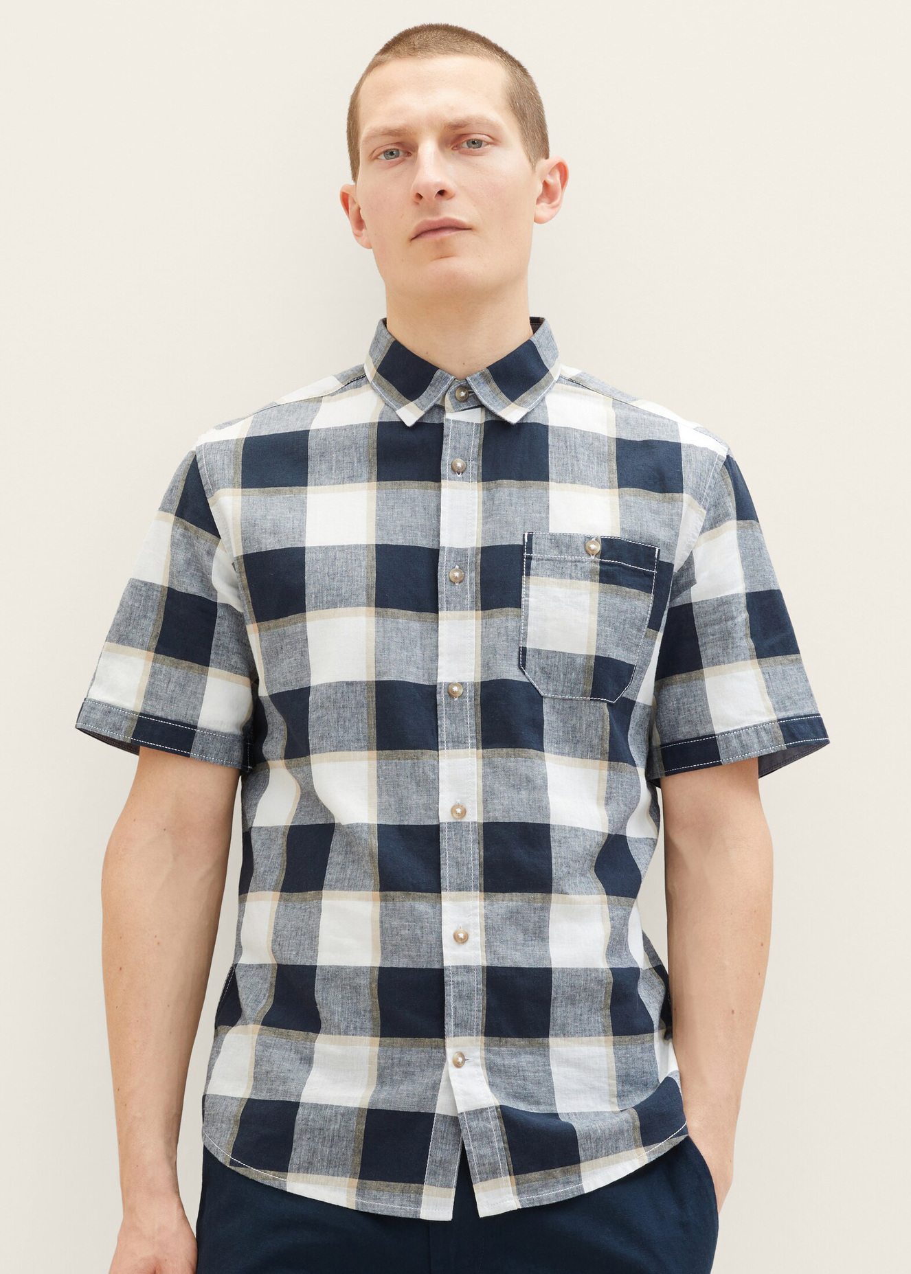 Tom Tailor Shirt Navy Off White Beige Check - 1034902-31237