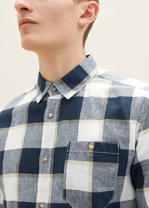 Tom Tailor Shirt Navy Off White Beige Check