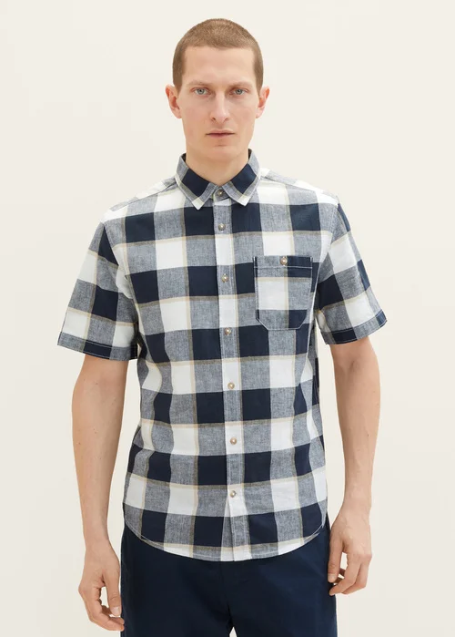 Tom Tailor Shirt Navy Off White Beige Check
