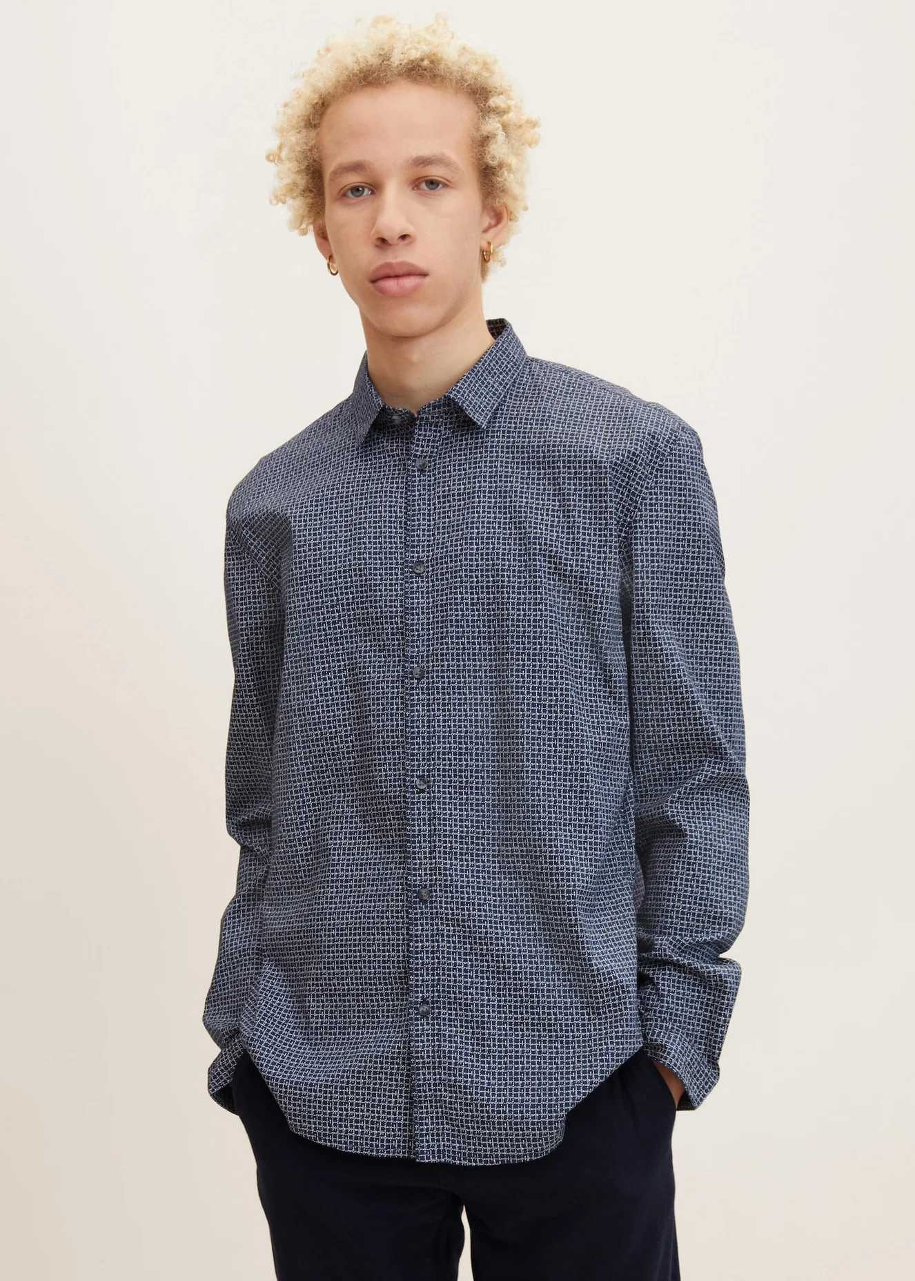 Denim Tom Tailor Slim Fit Shirt With A Print Pattern Navy Scratched Check Print