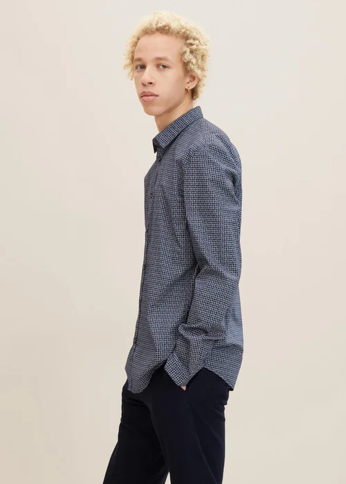 Denim Tom Tailor Slim Fit Shirt With A Print Pattern Navy Scratched Check Print