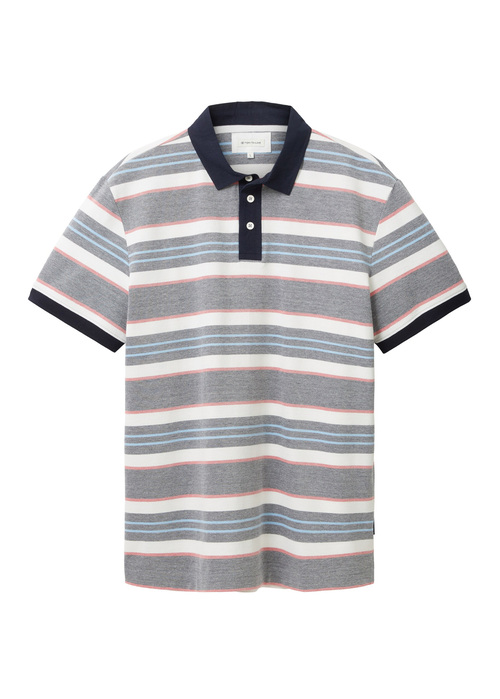 Tom Tailor Striped Polo Shirt Navy Red Stripe - 1036332-31779