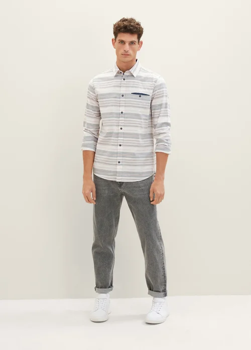 Tom Tailor Patterned Shirt Beige Irregular Cross Stripe