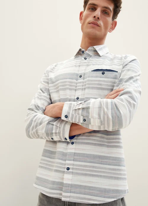 Tom Tailor Patterned Shirt Beige Irregular Cross Stripe