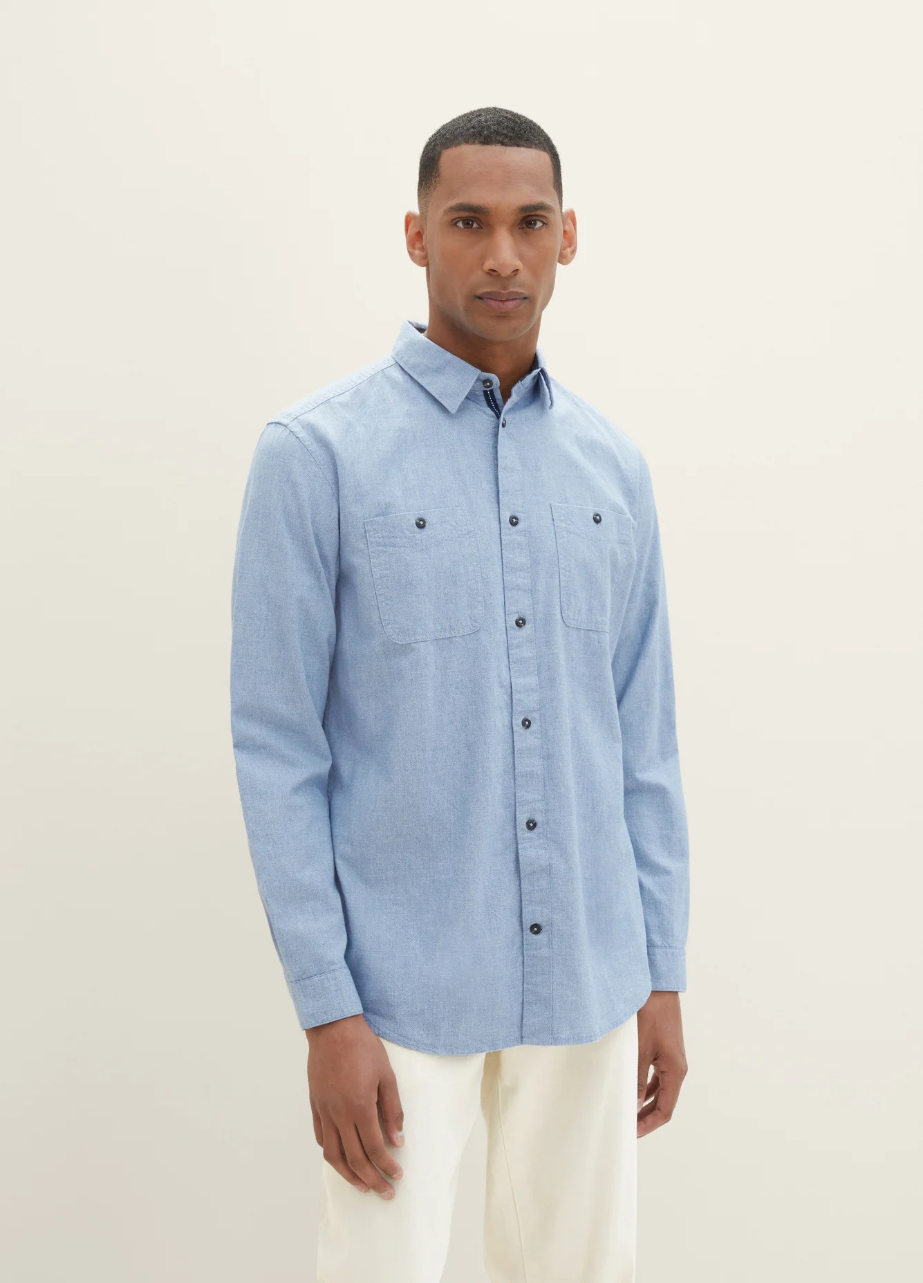 Tom Tailor Textured Shirt Hockey Blue Offwhite Structure
