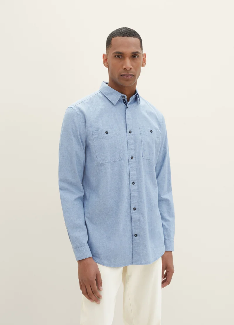 Tom Tailor Textured Shirt Hockey Blue Offwhite Structure