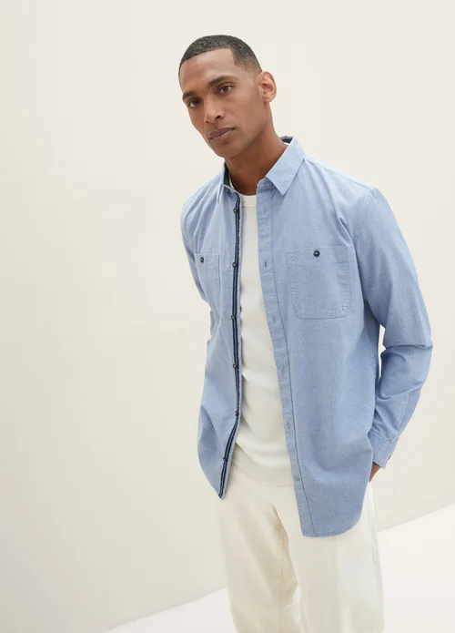 Tom Tailor Textured Shirt Hockey Blue Offwhite Structure