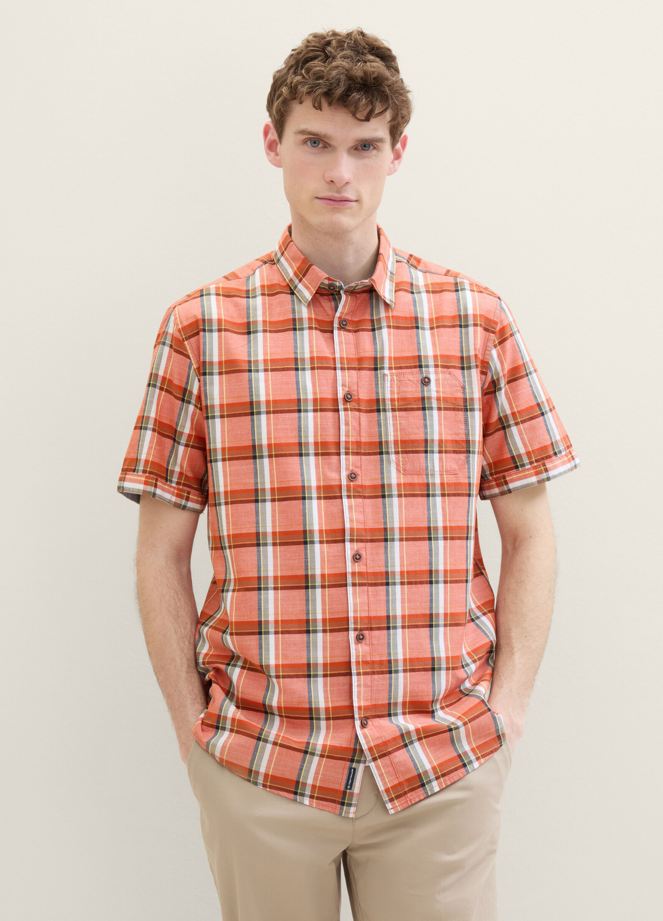 Tom Tailor Short Sleeve Shirt Orange Multicolour Check - 1040458-35372