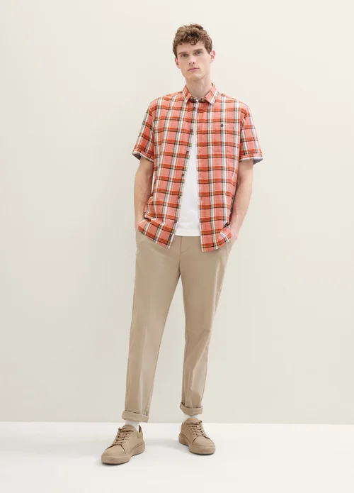Tom Tailor Short Sleeve Shirt Orange Multicolour Check
